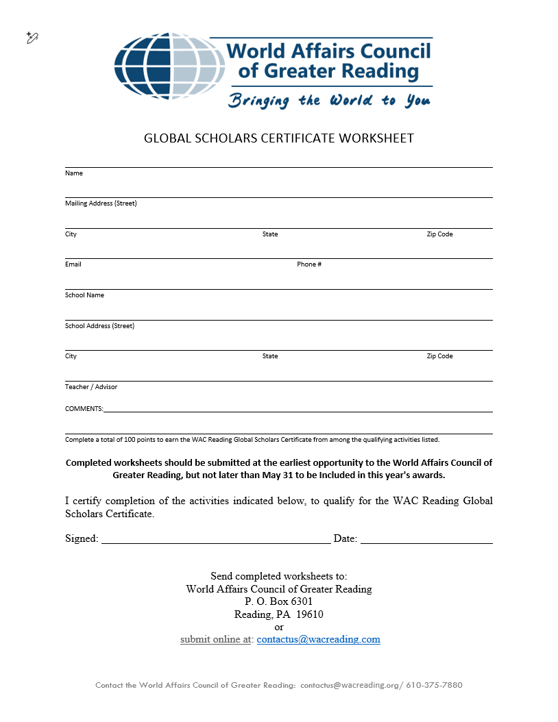 Global Scholars Certificate Application